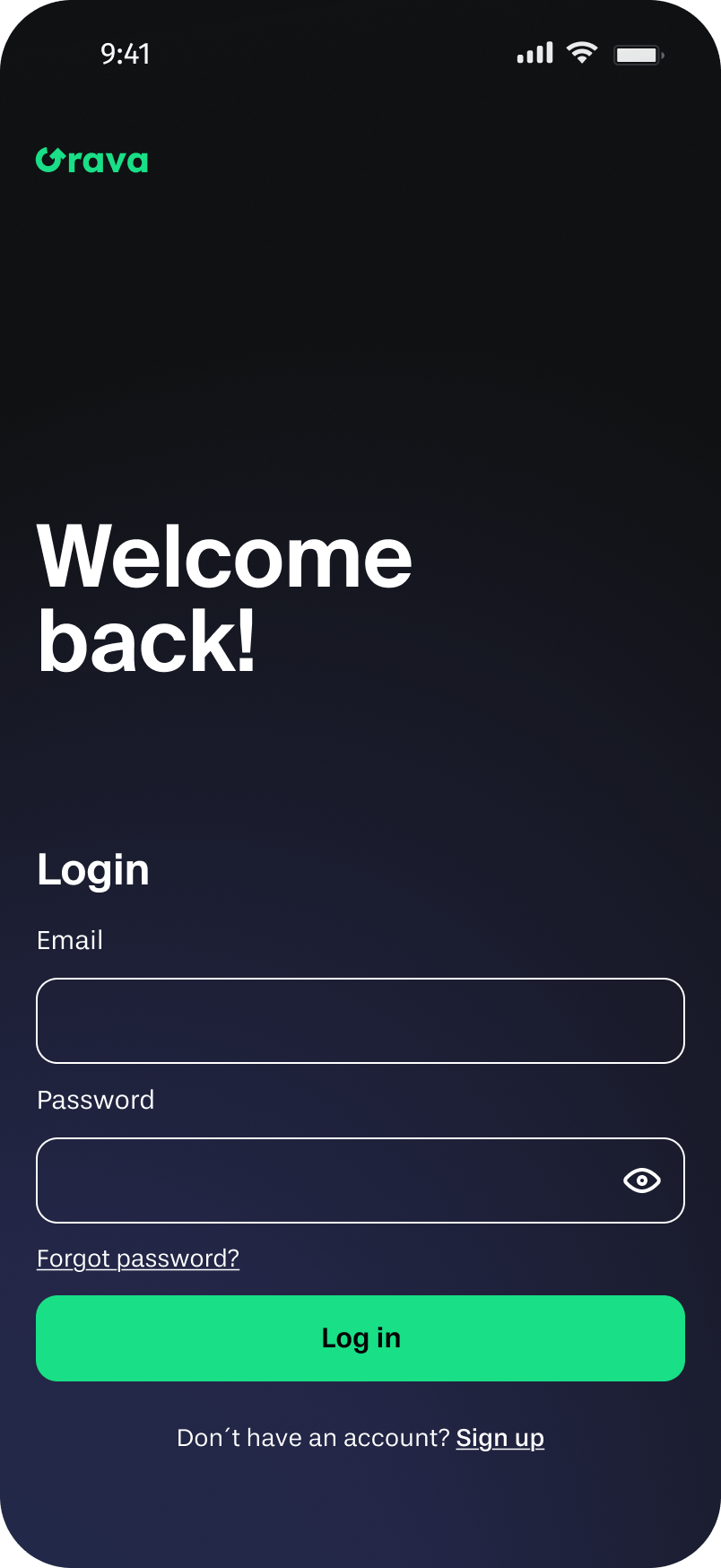 Log in screen