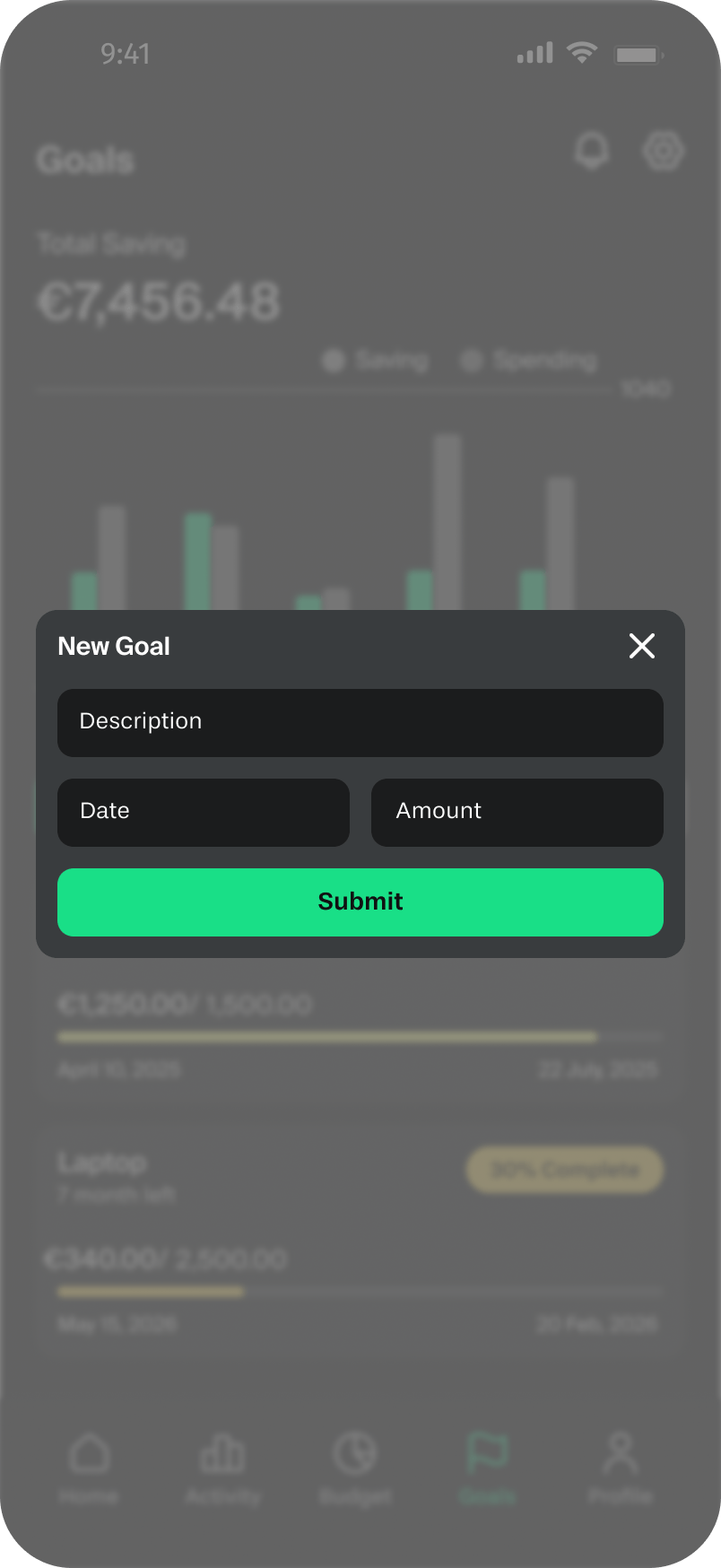 New goal modal