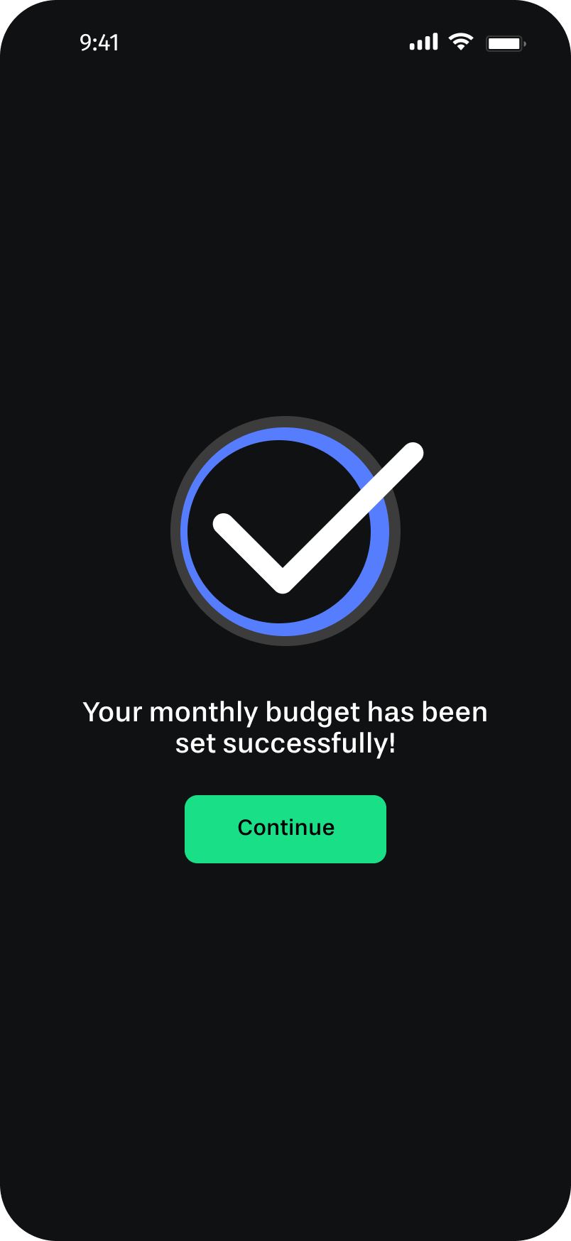 Monthly budget set confirmation screen