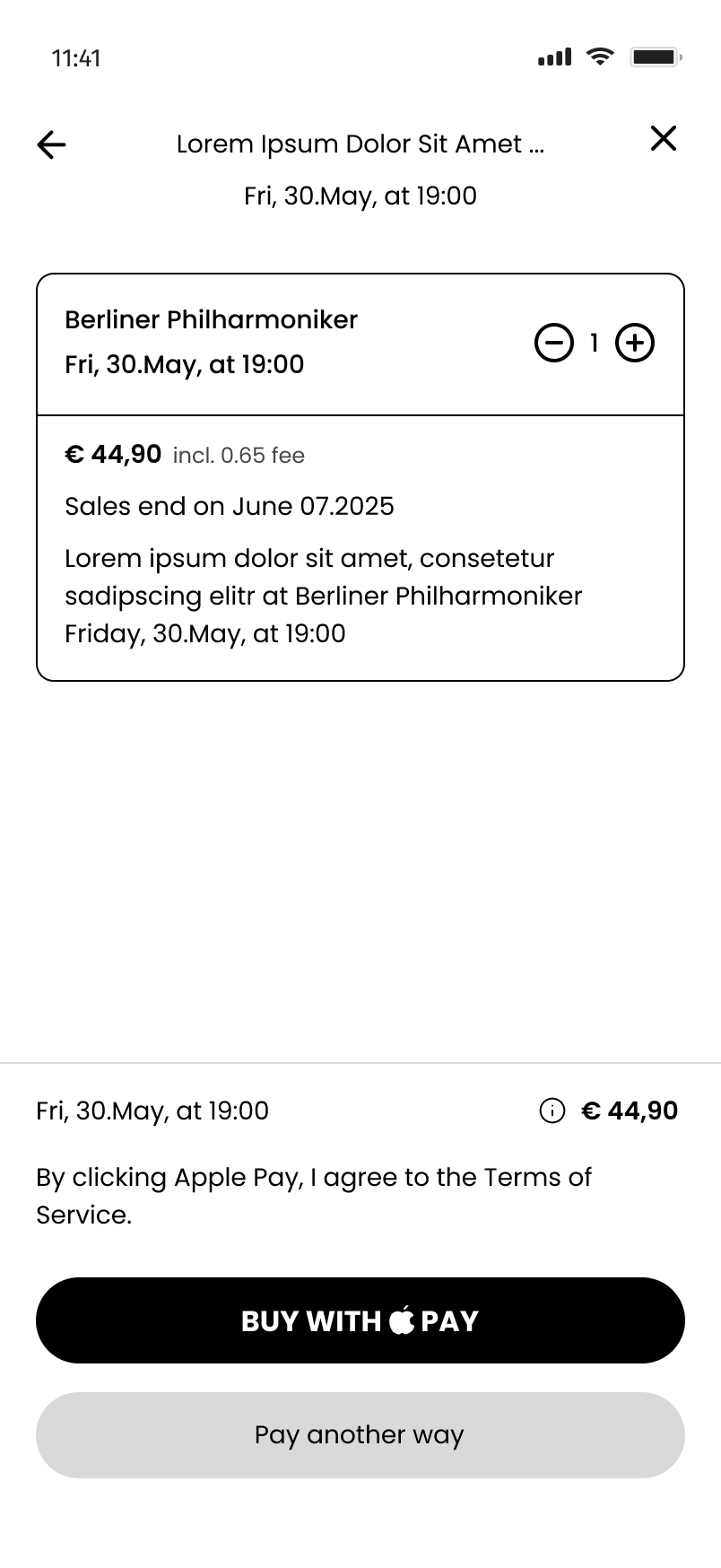 Onfoot checkout — Apple Pay summary with Buy with Pay