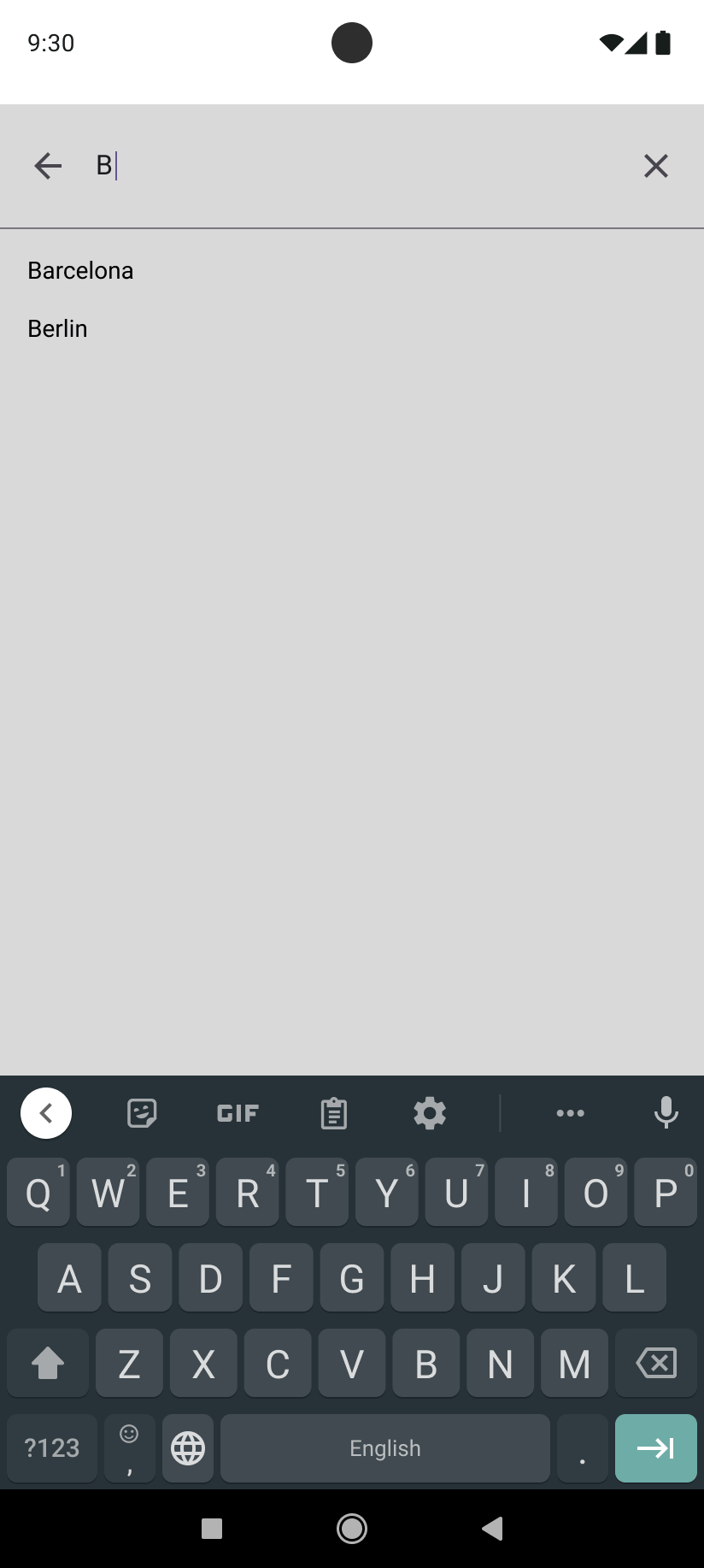 Android location search with the Material keyboard