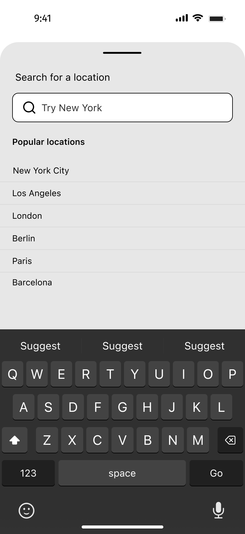 iOS location search with the iOS keyboard and QuickType bar