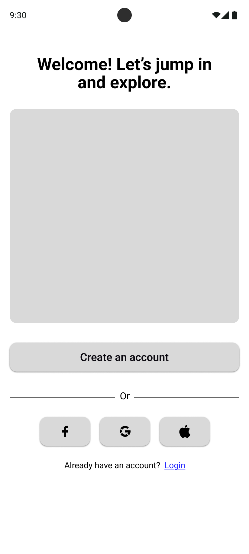 Android welcome wireframe