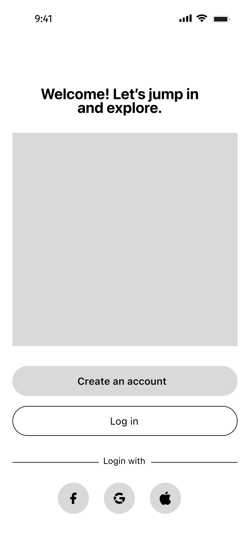 iOS welcome wireframe